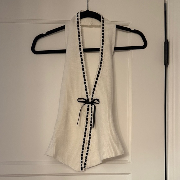 With Jean Tops - With Jean White Knit Top with Black Accents